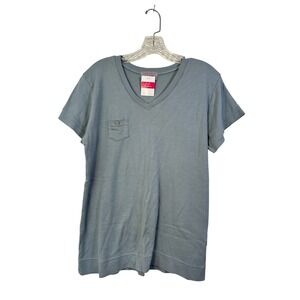 Fresh Produce Womens Blue V-Neck Short Sleeve Pocket T-Shirt XL NWT 21353 USA